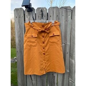 Zanzea Collection Mustard Yellow Button Front Belted A-Line Skirt XXL